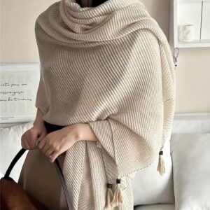 Chic Striped Pleated Scarf with Tassels