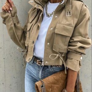 Women's Casual SpringAutumn Jacket with High Collar