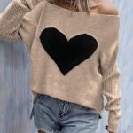 Women's Long-Sleeve Sweater with Directional Heart Design — Autumn/Winter Collection