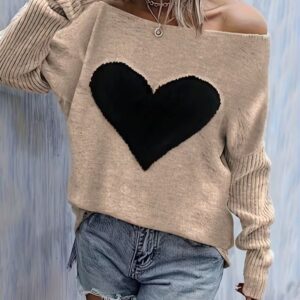 Women's Long-Sleeve Sweater with Directional Heart Design — Autumn/Winter Collection